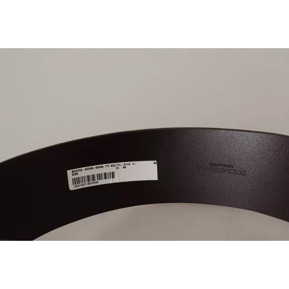 Dolce & Gabbana Dark Brown Wide Calf Leather Logo Round Buckle Belt Dolce & Gabbana Black