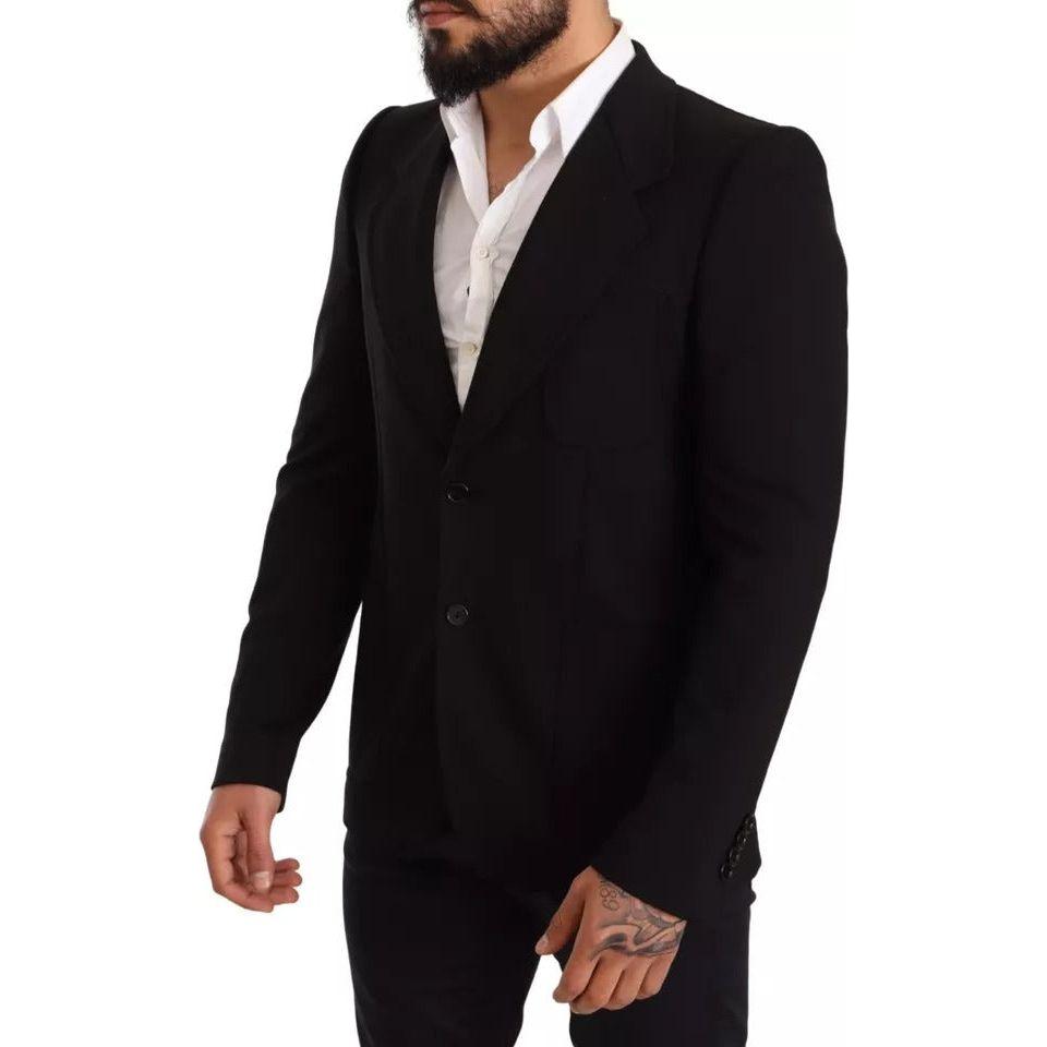 Dolce & Gabbana Black Wool Slim Fit Coat Jacket Blazer Dolce & Gabbana Black