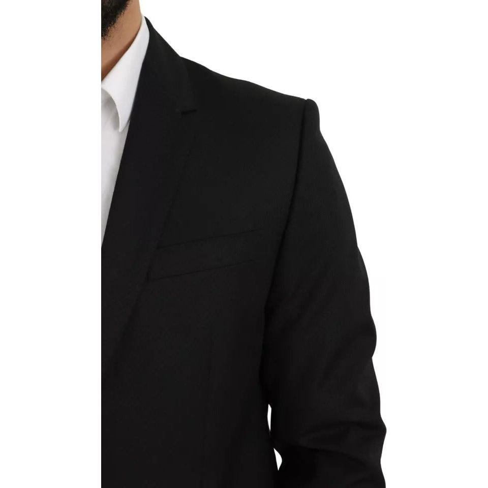 Dolce & Gabbana Black Wool Slim Fit Notch Jacket Blazer Dolce & Gabbana Black