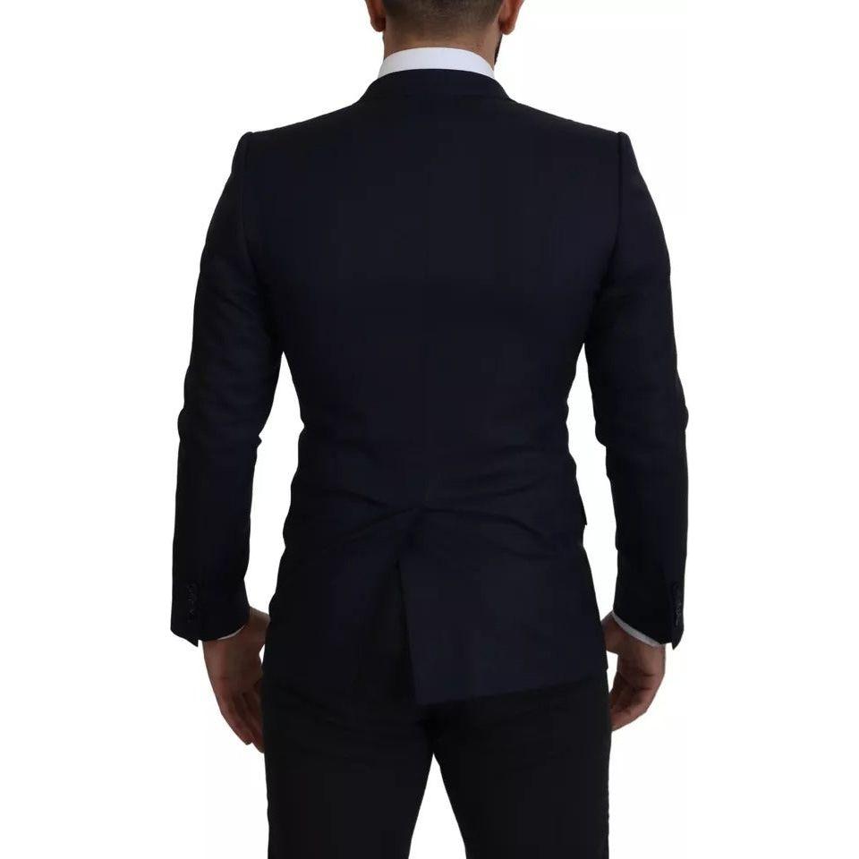 Dolce & Gabbana Blue Wool Single Breasted Coat Men Blazer Dolce & Gabbana Black