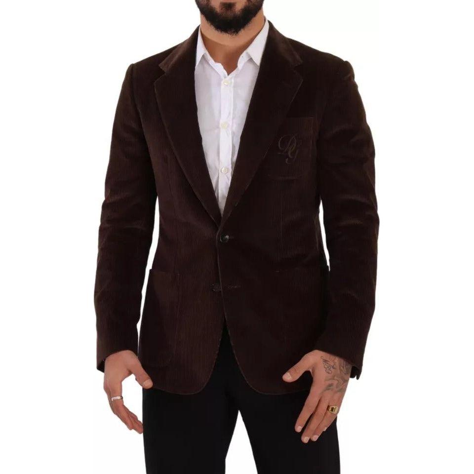 Dolce & Gabbana Brown Corduroy Slim Fit Coat DG Logo Blazer Dolce & Gabbana Black