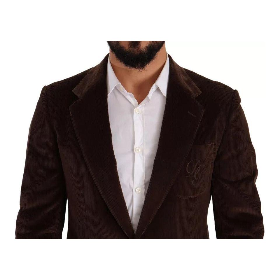 Dolce & Gabbana Brown Corduroy Slim Fit Coat DG Logo Blazer Dolce & Gabbana Black