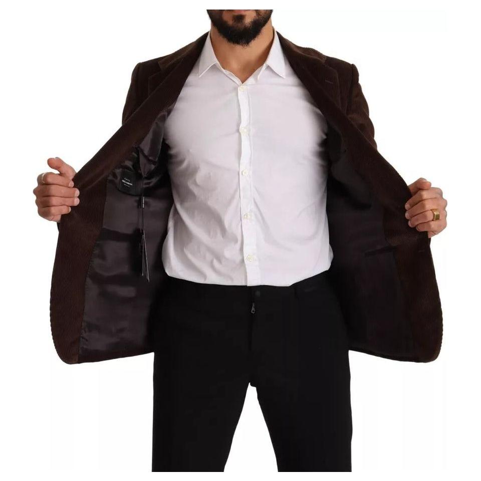 Dolce & Gabbana Brown Corduroy Slim Fit Coat DG Logo Blazer Dolce & Gabbana Black