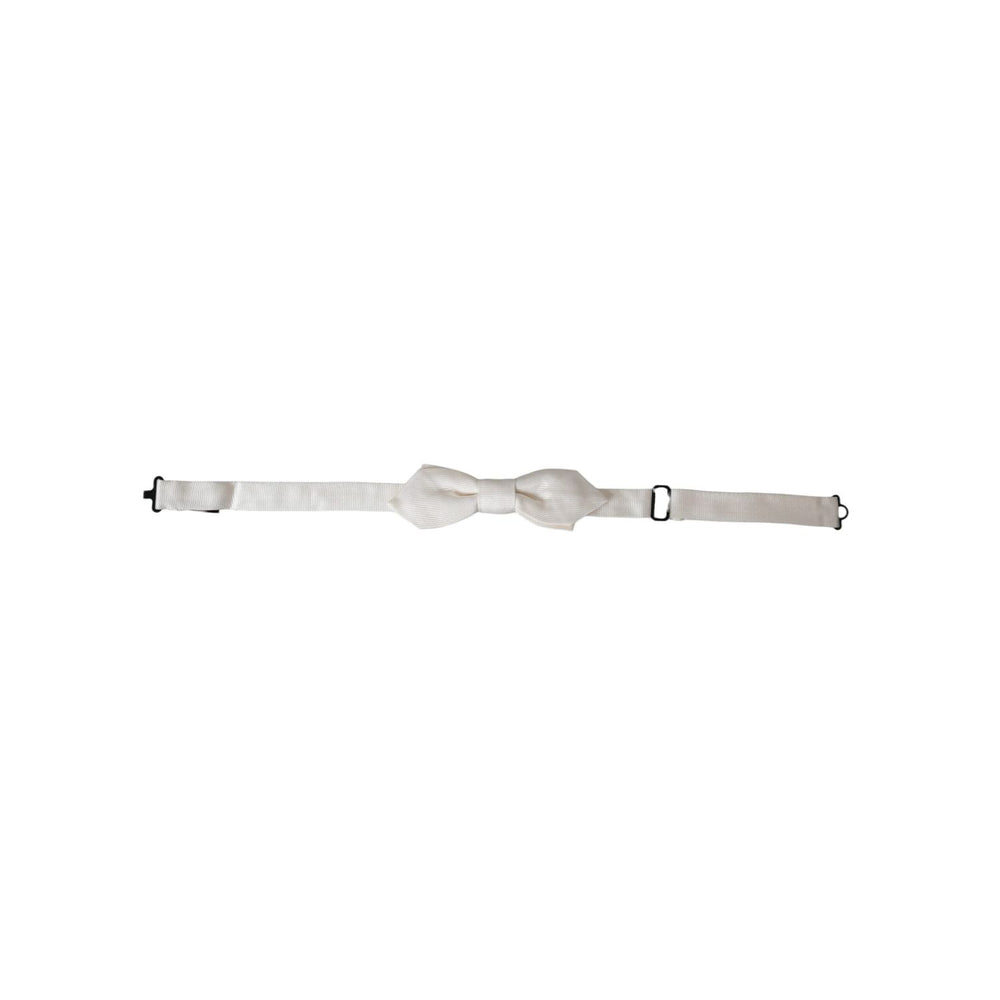 Dolce & Gabbana White Silk Adjustable Neck Men Papillon Bow Tie