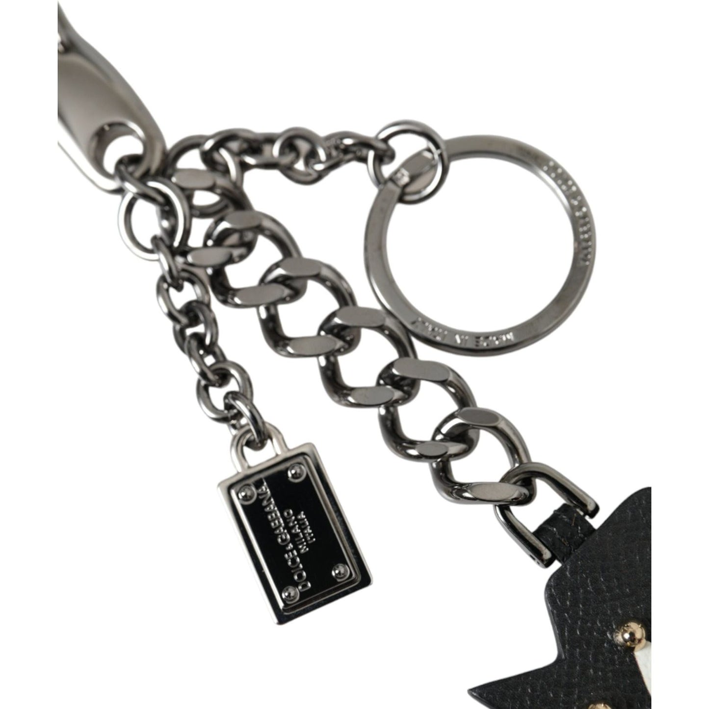 Dolce & Gabbana Black Prince Studs Logo Silver Brass Keychain Keyring Dolce & Gabbana Dark Slate Gray