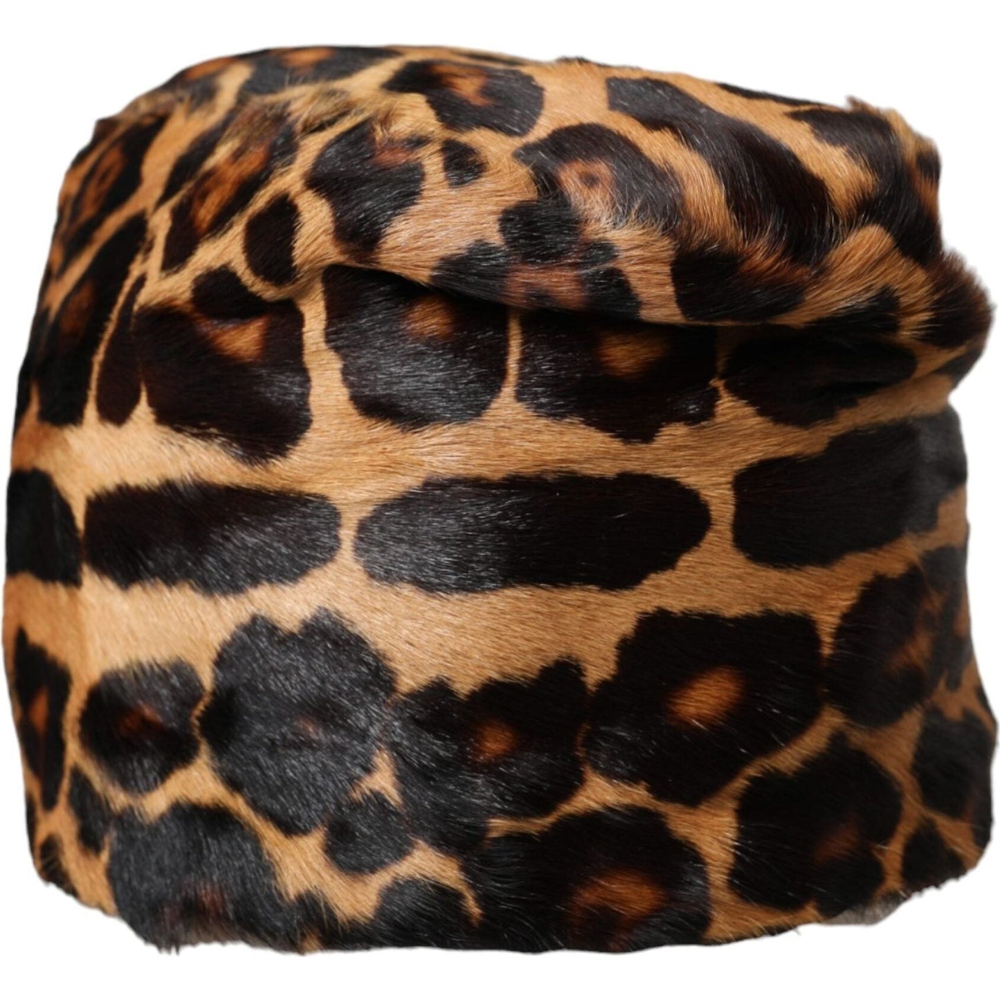 Dolce & Gabbana Brown Leopard Fur Women Bucket Hat Dolce & Gabbana Black