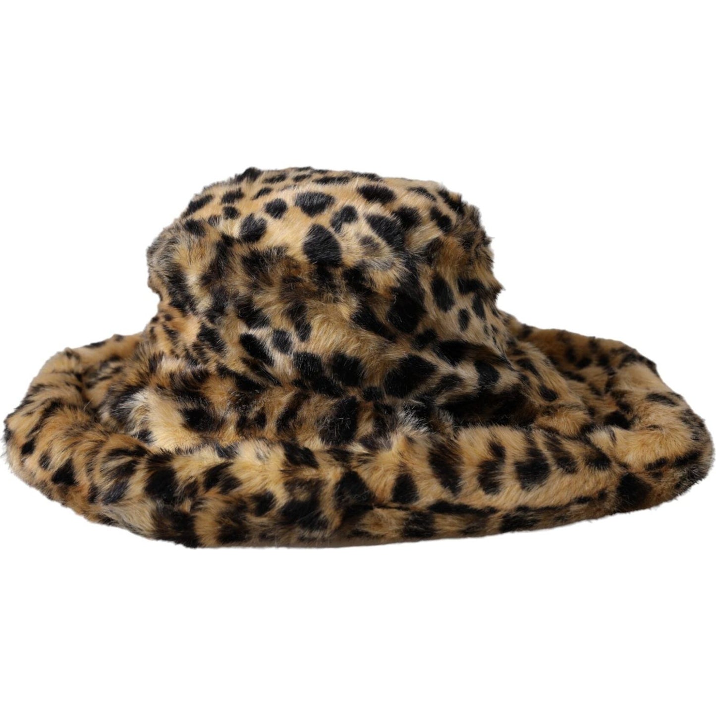Dolce & Gabbana Brown Leopard Fur Women Bucket Hat Dolce & Gabbana Dark Slate Gray