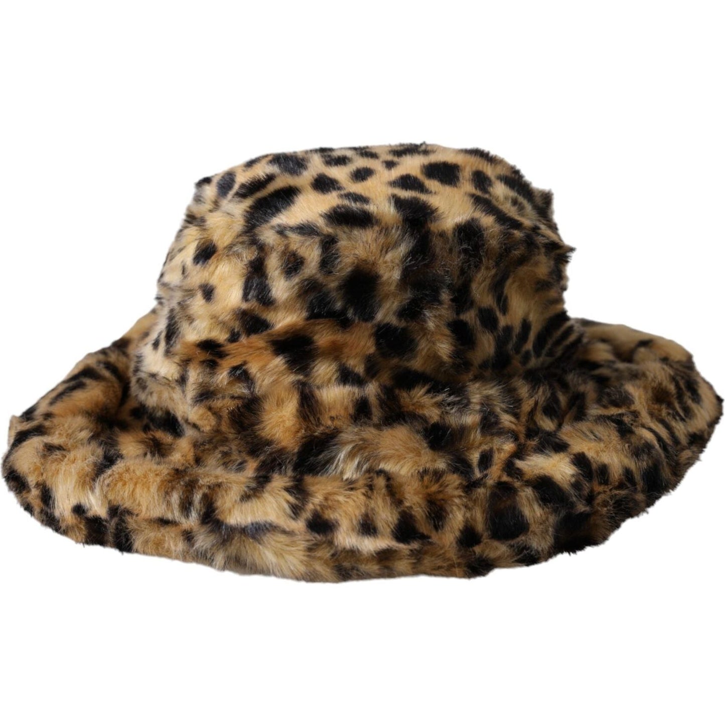 Dolce & Gabbana Brown Leopard Fur Women Bucket Hat Dolce & Gabbana Dark Slate Gray