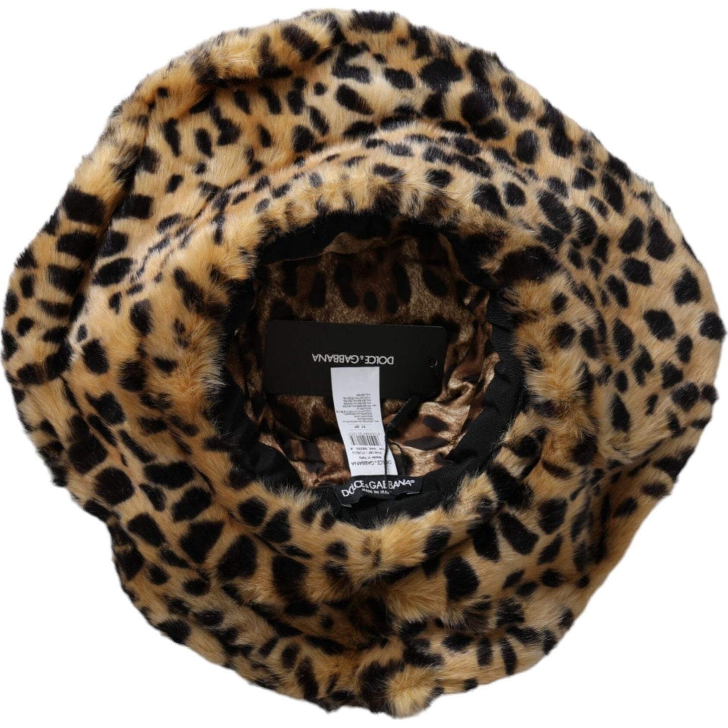 Dolce & Gabbana Brown Leopard Fur Women Bucket Hat Dolce & Gabbana Black