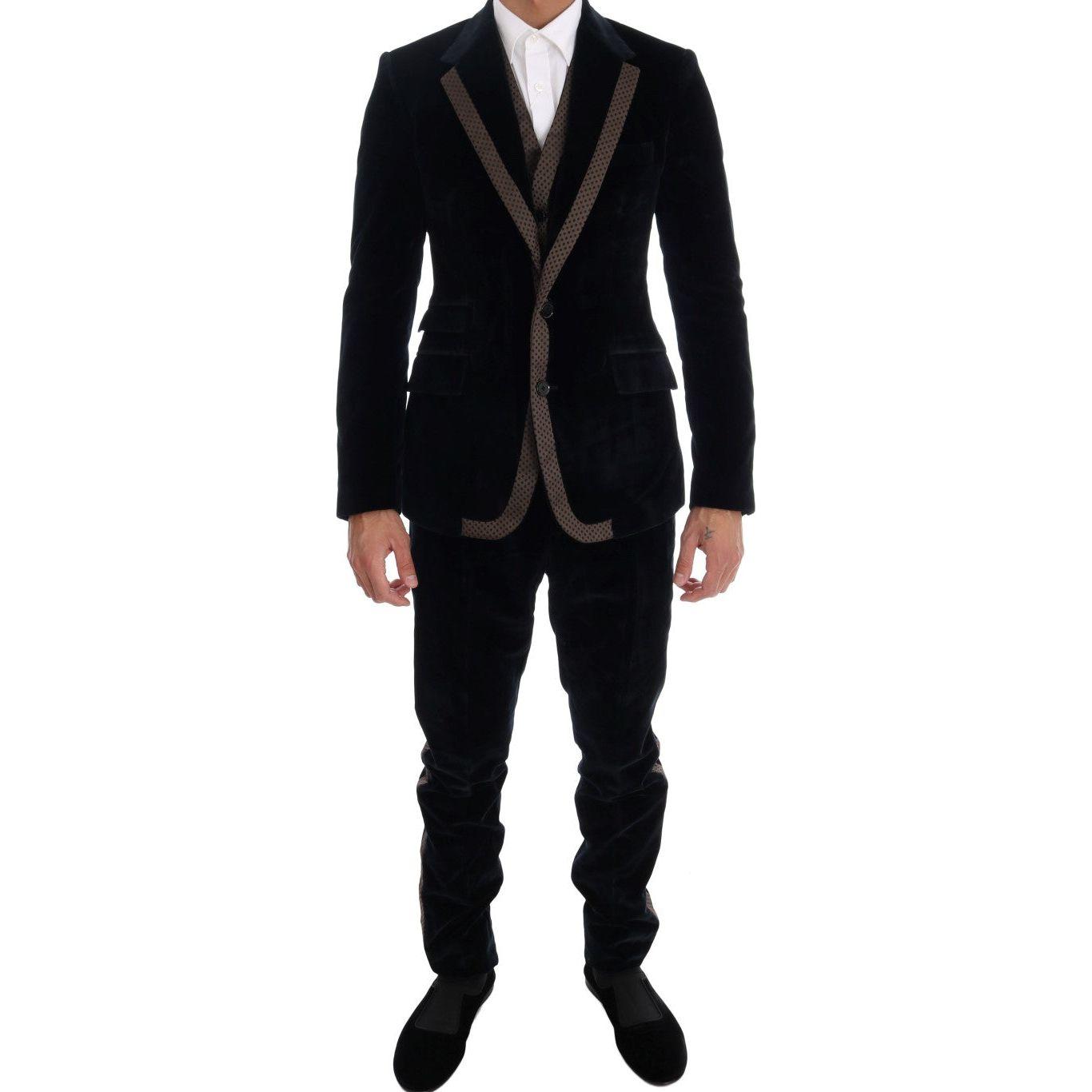 Dolce & Gabbana Elegant Blue Three-Piece Slim Fit Suit Dolce & Gabbana Black