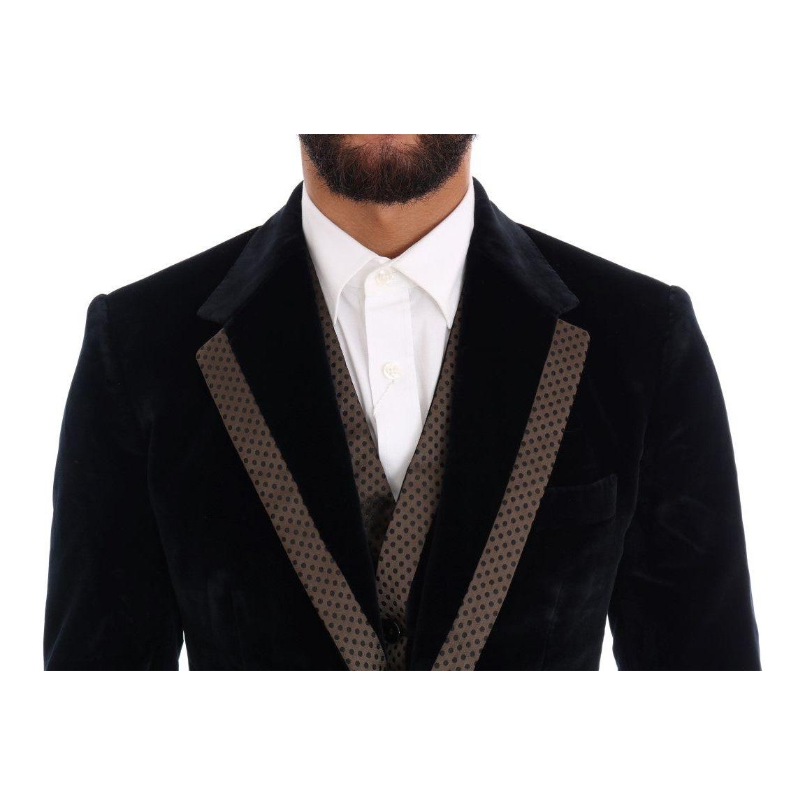Dolce & Gabbana Elegant Blue Three-Piece Slim Fit Suit Dolce & Gabbana Black