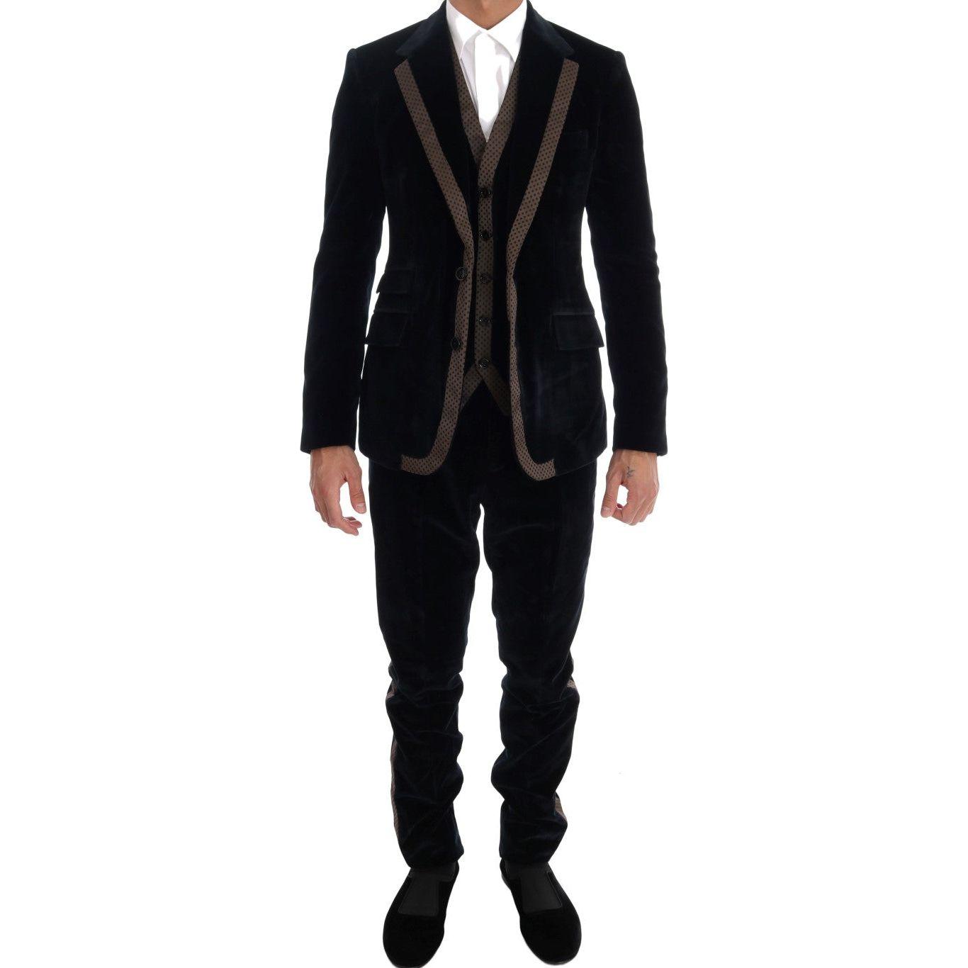 Dolce & Gabbana Elegant Blue Three-Piece Slim Fit Suit Dolce & Gabbana Black