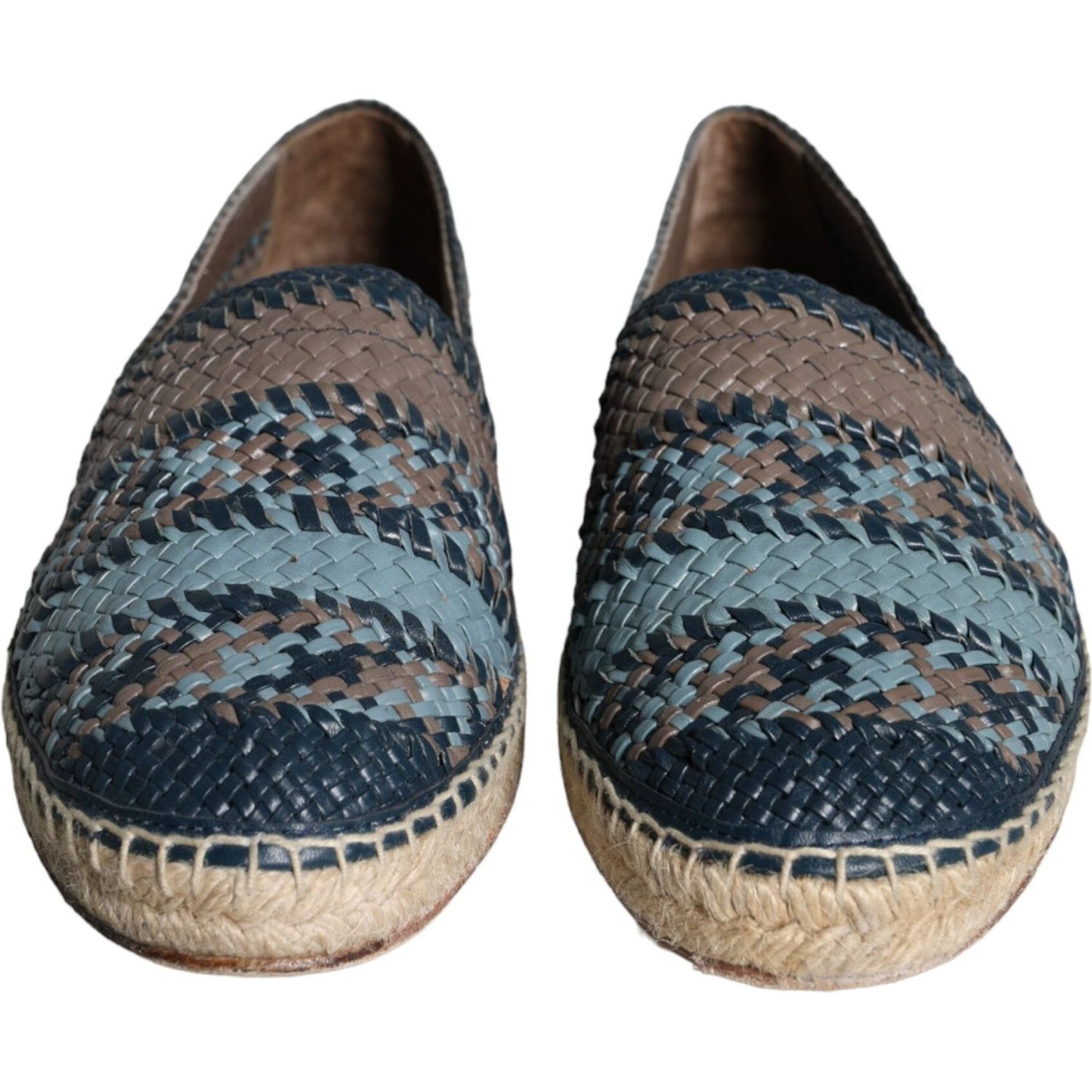Dolce & Gabbana Blue Gray Woven Leather Buffalo Espadrille Shoes Dolce & Gabbana Dark Slate Gray