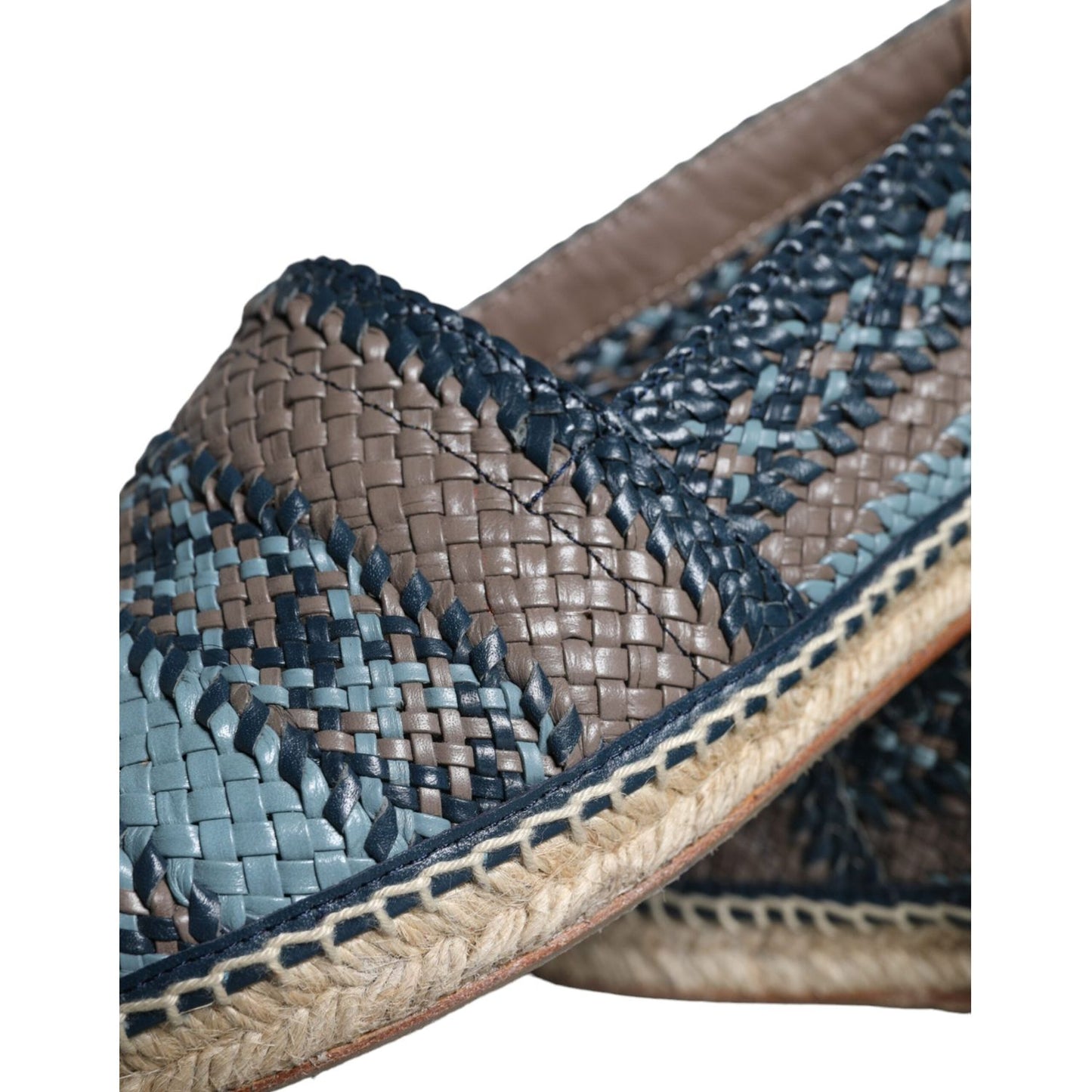 Dolce & Gabbana Blue Gray Woven Leather Buffalo Espadrille Shoes Dolce & Gabbana Dim Gray