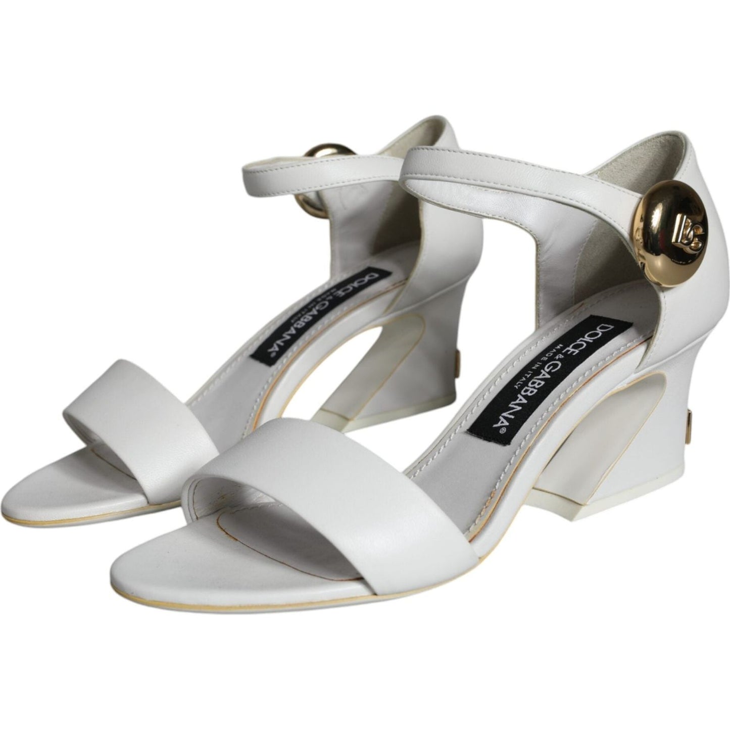 Dolce & Gabbana White Leather Heels Keira Sandals Shoes Dolce & Gabbana Gray
