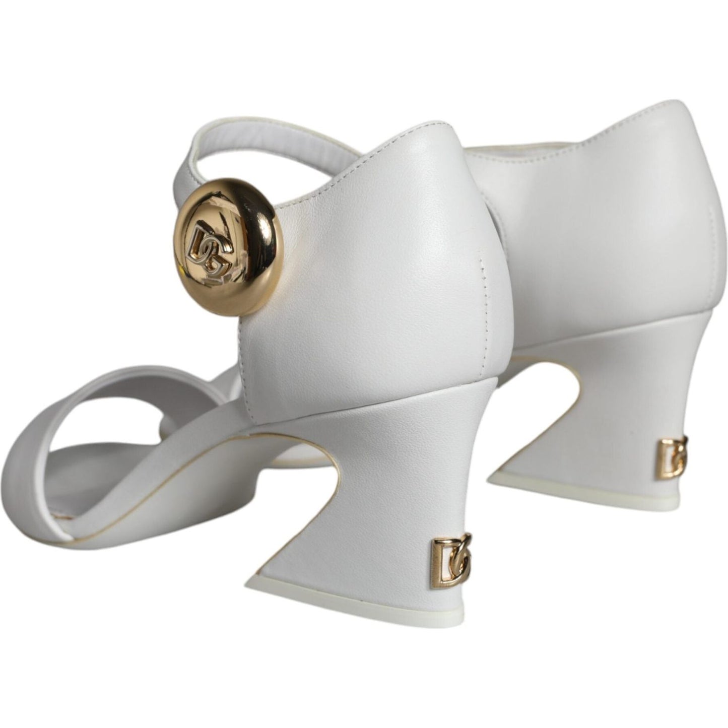 Dolce & Gabbana White Leather Heels Keira Sandals Shoes Dolce & Gabbana Gray