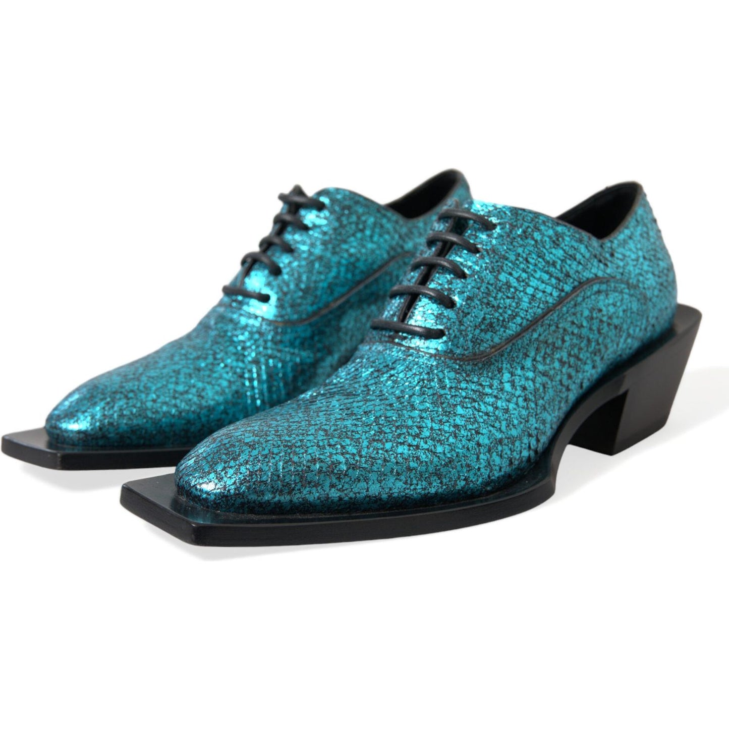 Dolce & Gabbana Blue Leather Derby Block Heels Dress Shoes Dolce & Gabbana Sea Green