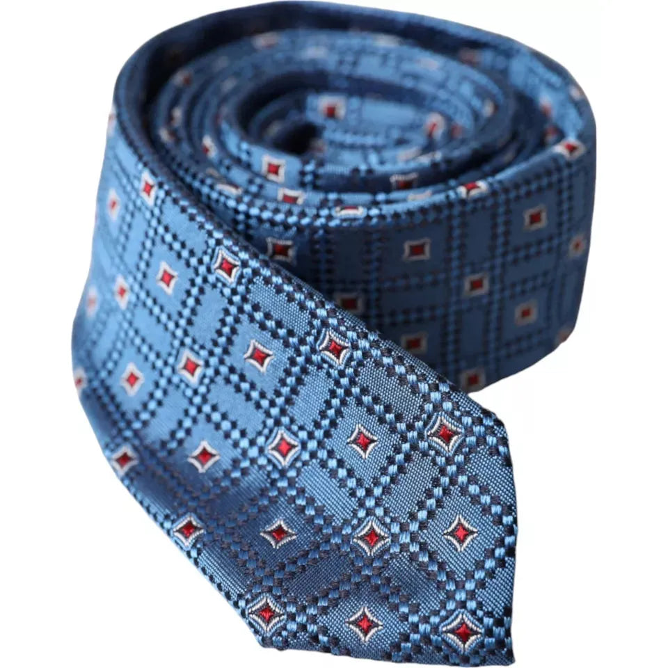 Dolce & Gabbana Blue Patterned 100% Silk Adjustable Men Tie Dolce & Gabbana Dark Slate Gray