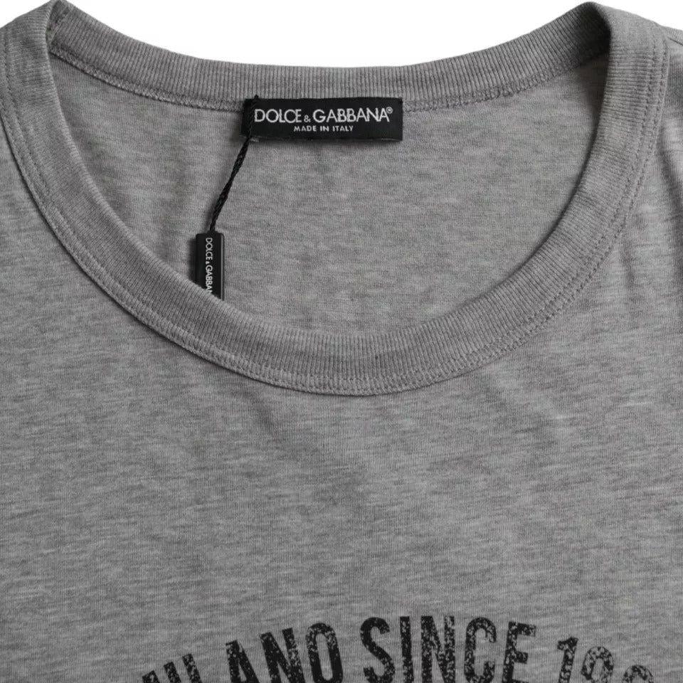 Dolce & Gabbana Gray Graphic Print Cotton Round Neck T-shirt Dolce & Gabbana Slate Gray