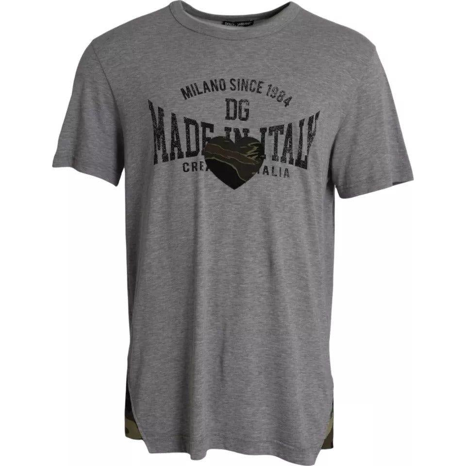Dolce & Gabbana Gray Graphic Print Cotton Round Neck T-shirt Dolce & Gabbana Dim Gray