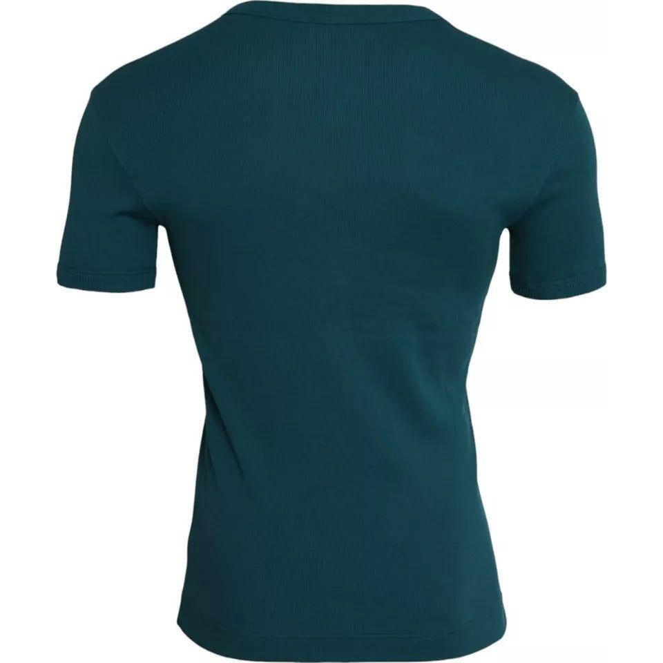 Dolce & Gabbana Blue Green Cotton Round Neck Short Sleeves T-shirt Dolce & Gabbana Dark Slate Gray