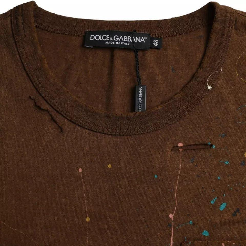 Dolce & Gabbana Brown Color Splash Cotton Crew Neck T-shirt Dolce & Gabbana Dark Slate Gray