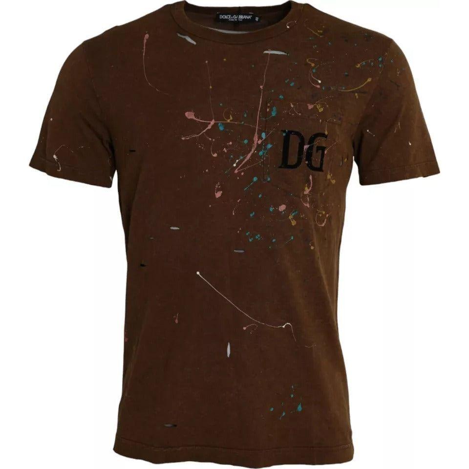 Dolce & Gabbana Brown Color Splash Cotton Crew Neck T-shirt Dolce & Gabbana Black