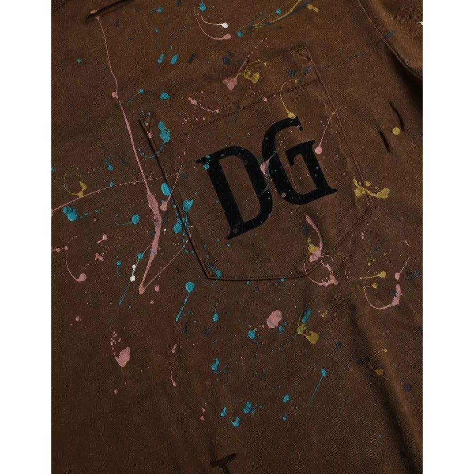 Dolce & Gabbana Brown Color Splash Cotton Crew Neck T-shirt Dolce & Gabbana Dark Slate Gray