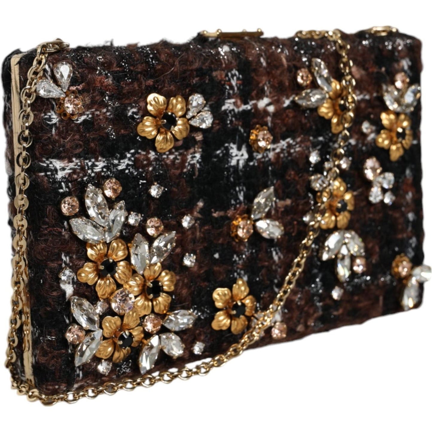 Dolce & Gabbana Multicolor Tweed Floral Clutch Evening Party Purse CrossBody Bag Dolce & Gabbana Black