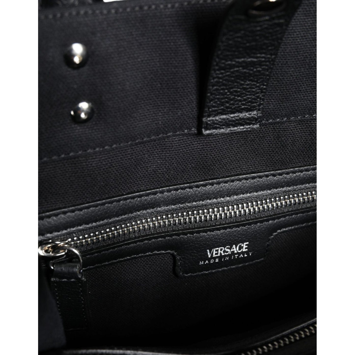 Versace Black Top Handle Canvas Leather Logo Crossbody Tote Bag Versace Black