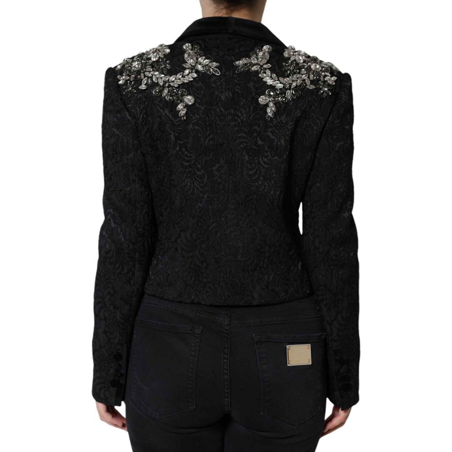 Dolce & Gabbana Black Jacquard Crystal Floral Jacket Blazer Dolce & Gabbana Black