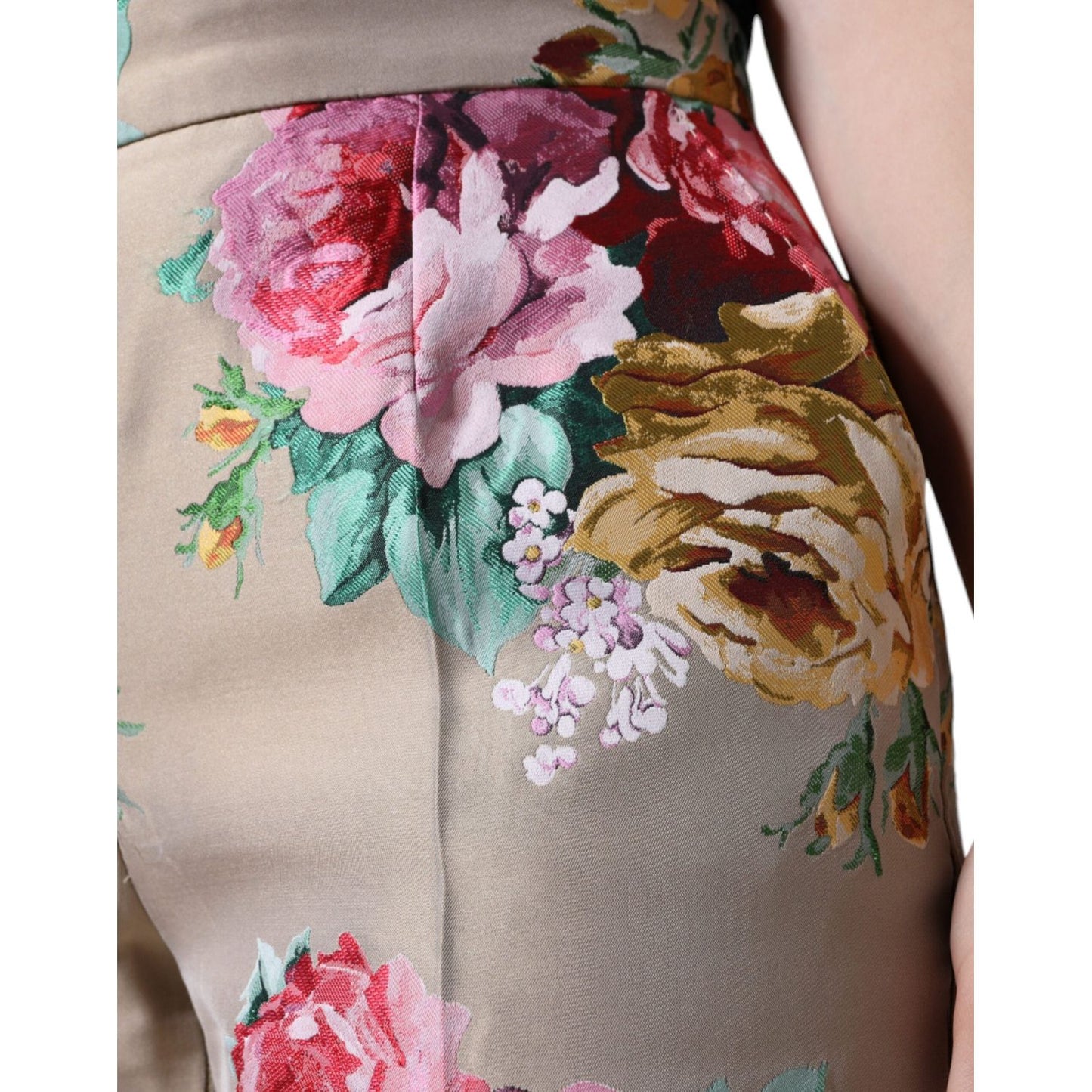 Dolce & Gabbana Beige Floral Jacquard High Waist Tapered Pants Dolce & Gabbana Dark Gray
