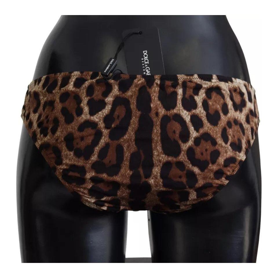 Dolce & Gabbana Brown Leopard Print Swimsuit Swimwear Bikini Bottom Dolce & Gabbana Black