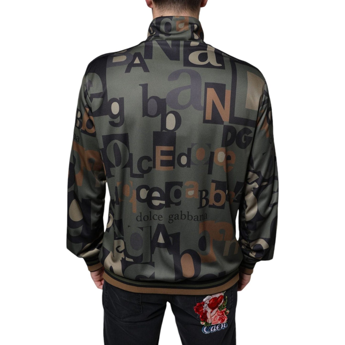 Dolce & Gabbana Army Green Logo Full Zip Polyester Sweater Dolce & Gabbana Dark Slate Gray