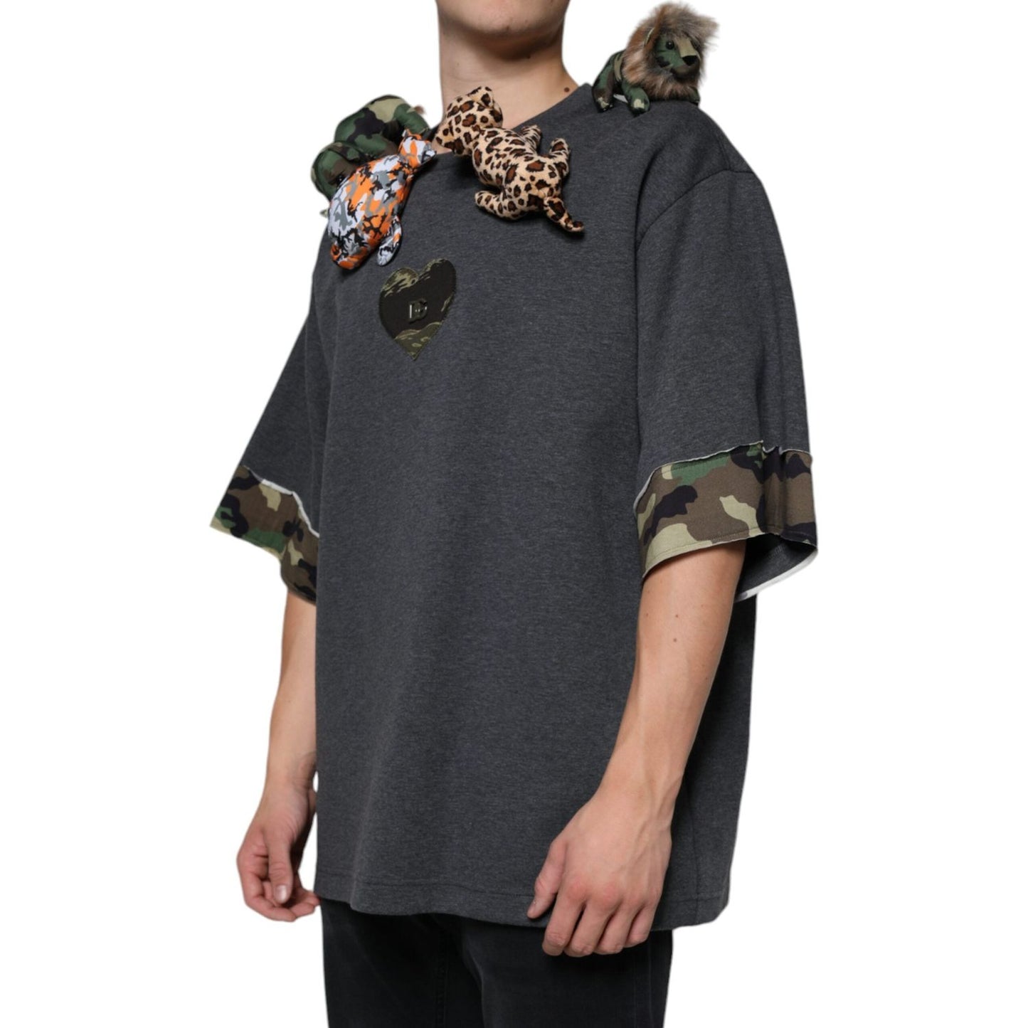 Dolce & Gabbana Gray Camouflage Animal Stuff Cotton T-shirt Dolce & Gabbana Dark Slate Gray