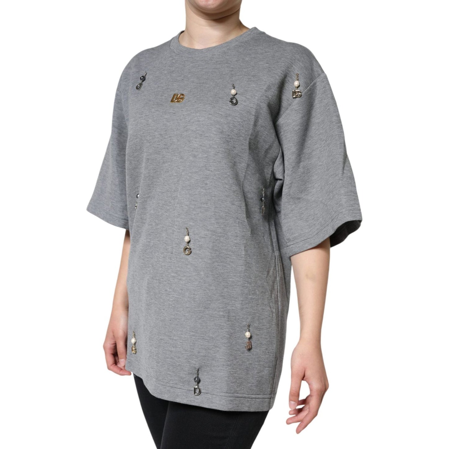 Dolce & Gabbana Gray Cotton Blend Embellished Tee T-shirt Dolce & Gabbana Light Slate Gray