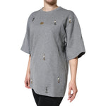 Dolce & Gabbana Gray Cotton Blend Embellished Tee T-shirt TSH84630-38