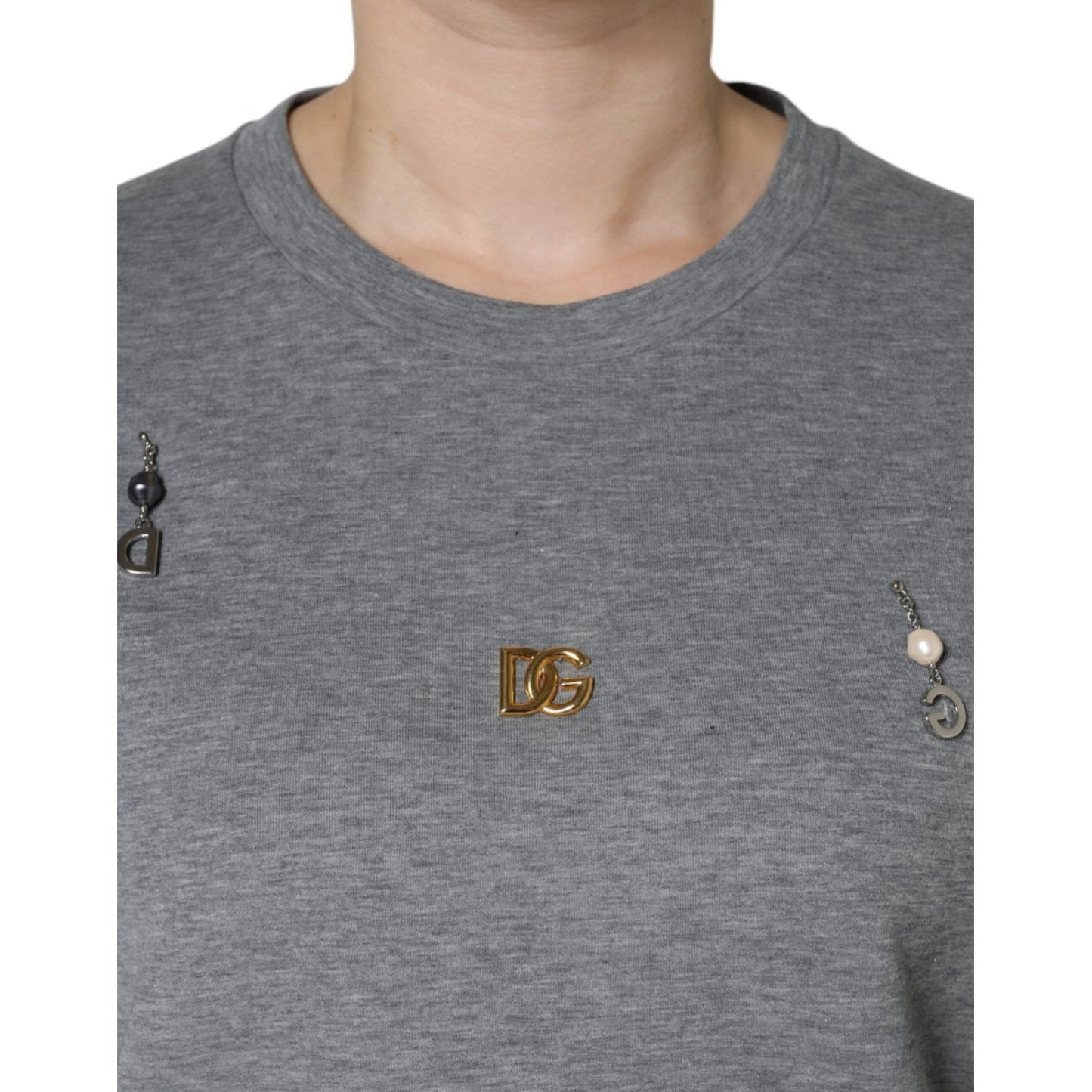 Dolce & Gabbana Gray Cotton Blend Embellished Tee T-shirt Dolce & Gabbana Dim Gray