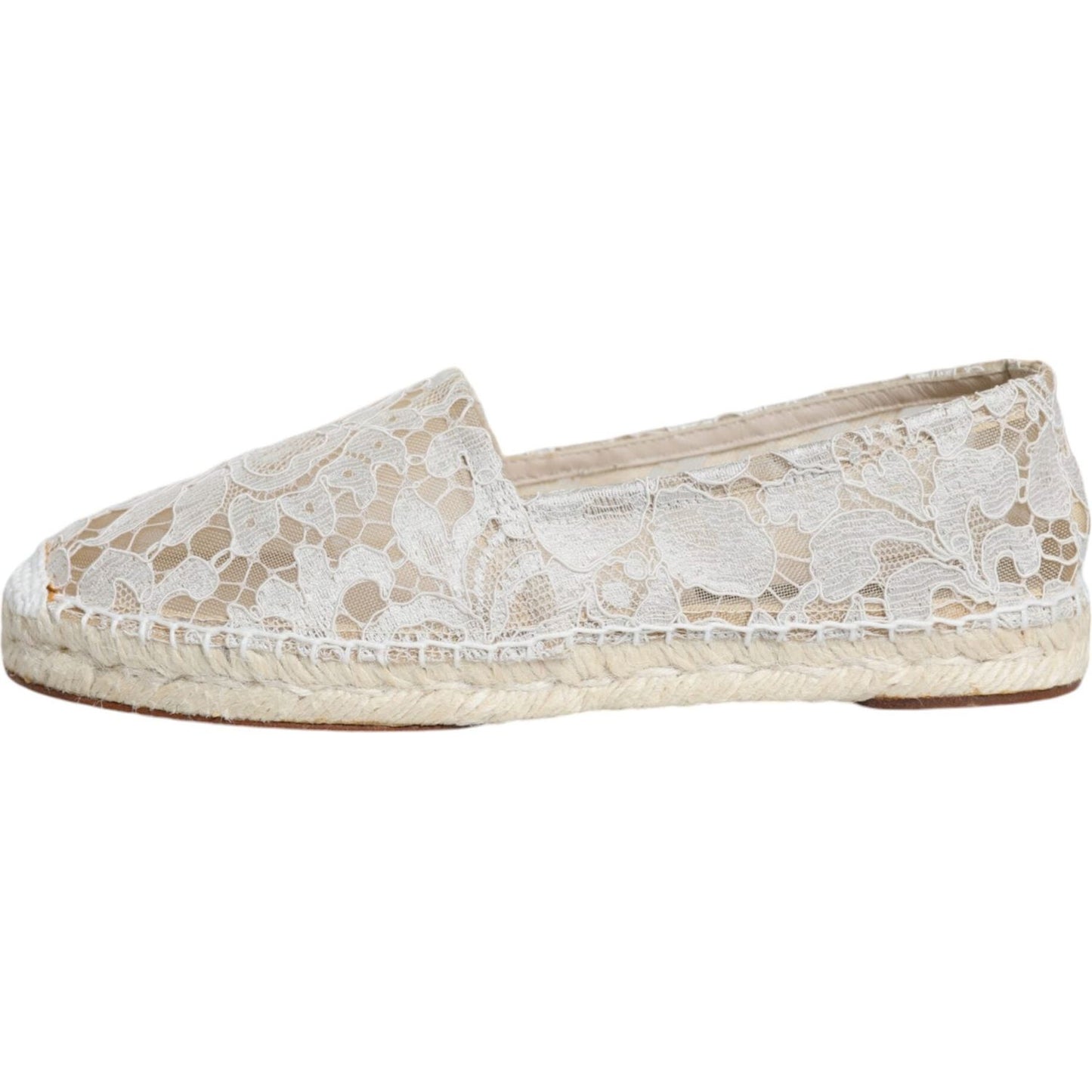 Dolce & Gabbana White Lace Viscose Espadrilles Flats Shoes Dolce & Gabbana Light Gray