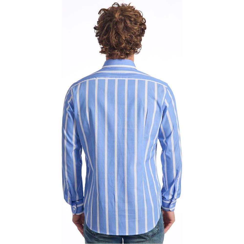 Baldinini Trend Light Blue Cotton Men Shirt Baldinini Trend Cornflower Blue