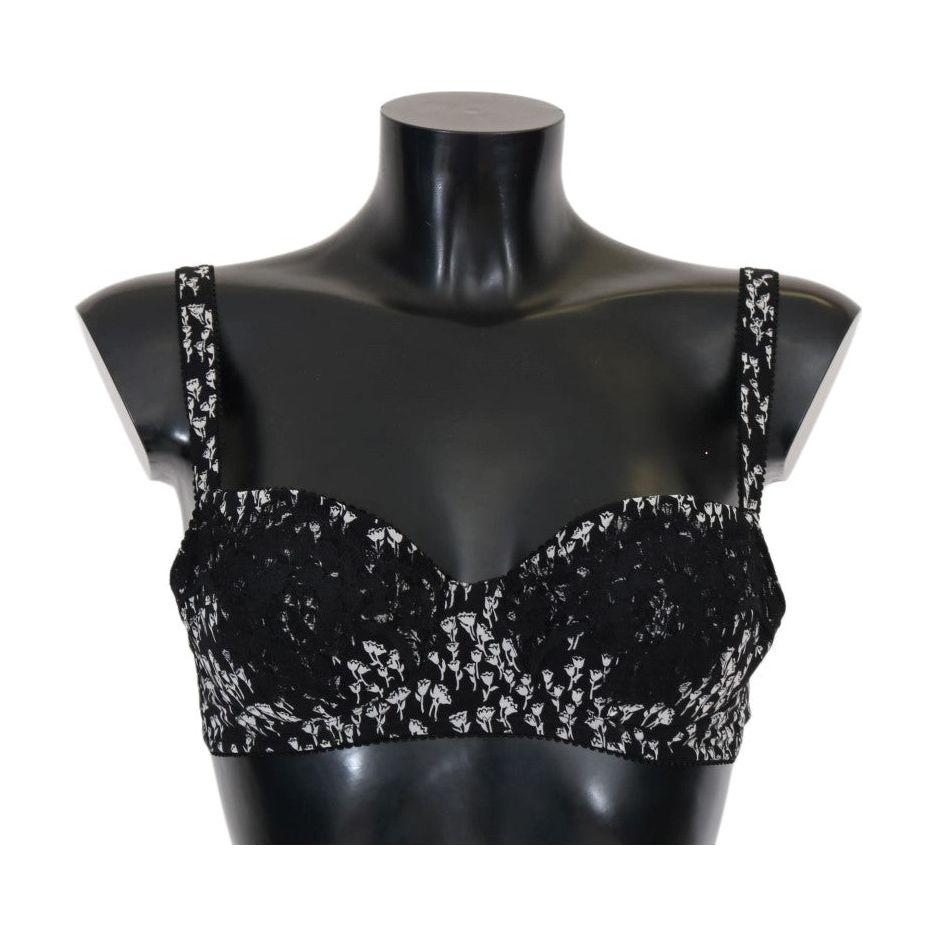 Dolce & Gabbana Black Silk White Lace Stretch Underwear Bra BIK075-2