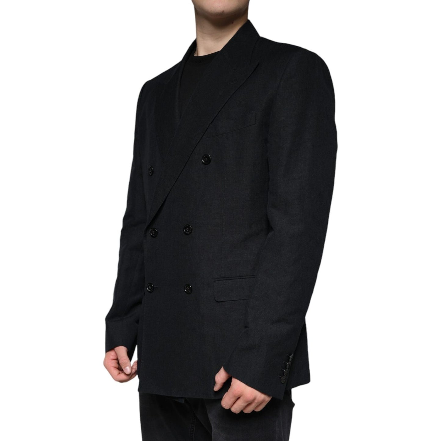 Dolce & Gabbana Black Linen Double Breasted Dress Blazer Dolce & Gabbana Black