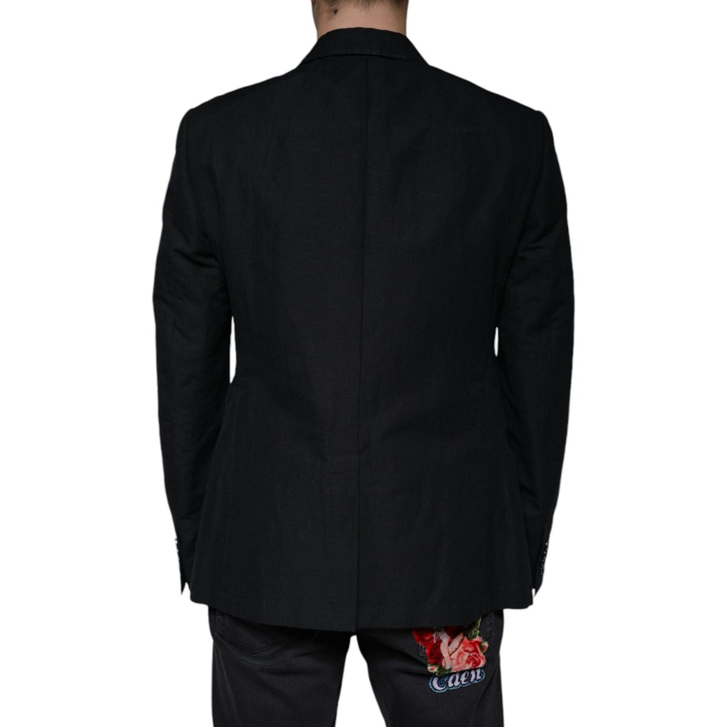 Dolce & Gabbana Black Linen Double Breasted Dress Blazer Dolce & Gabbana Black