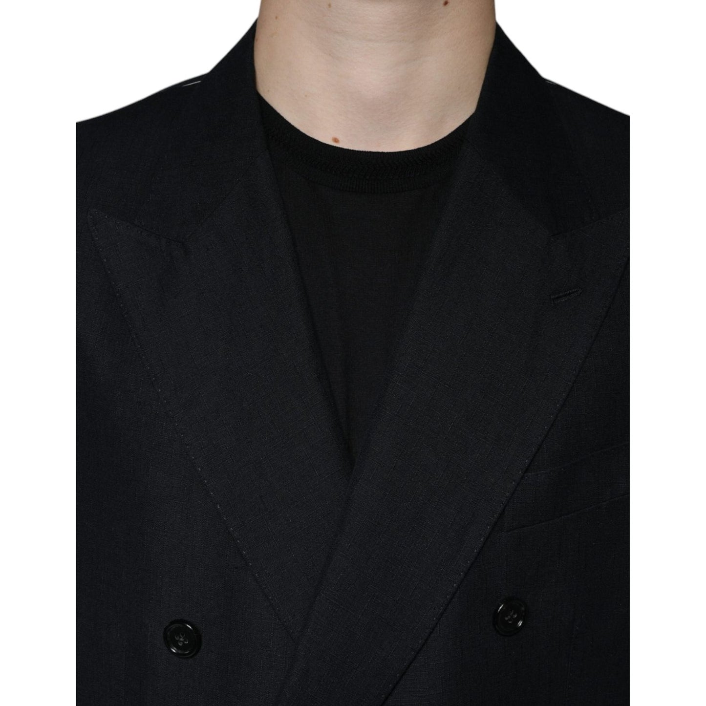 Dolce & Gabbana Black Linen Double Breasted Dress Blazer Dolce & Gabbana Black