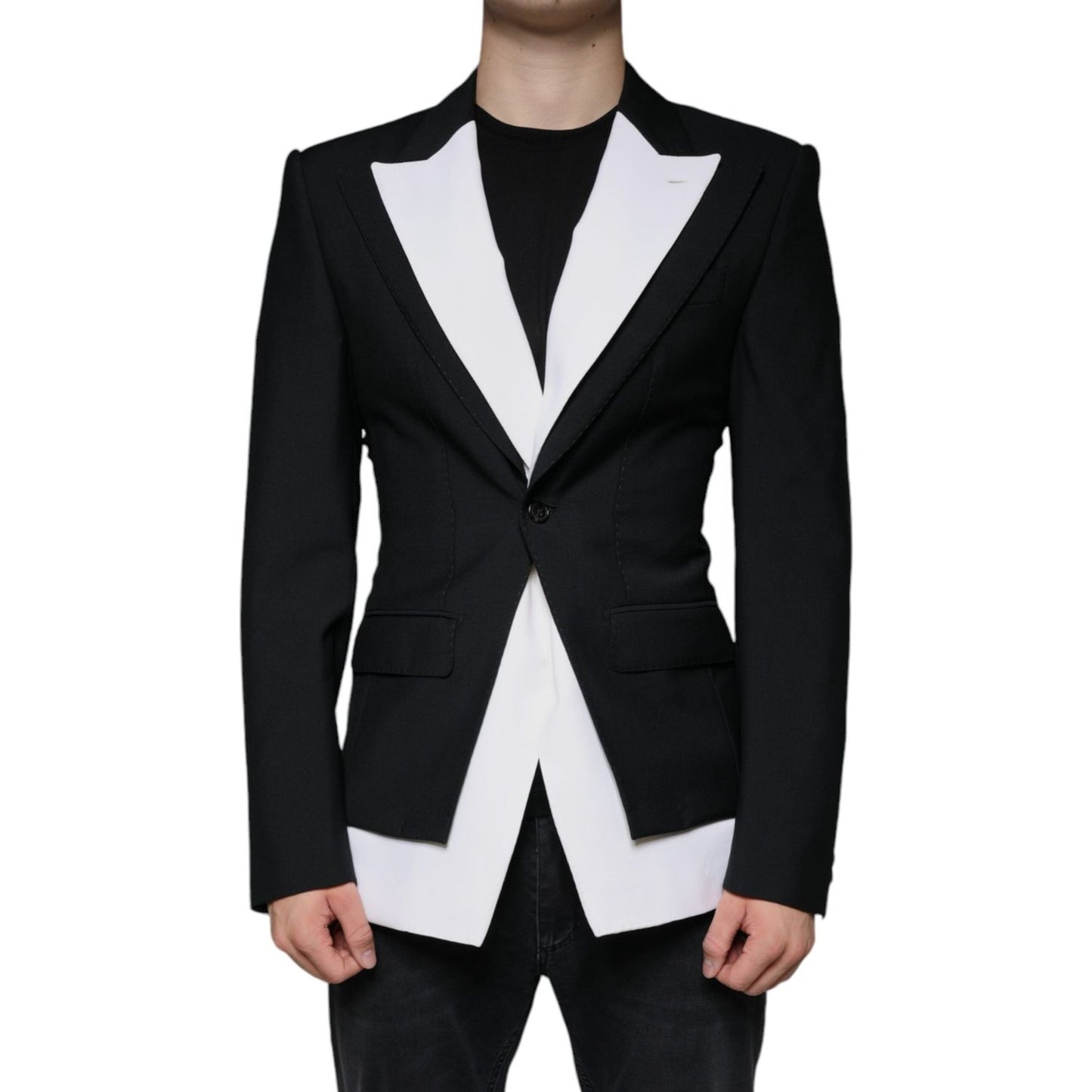 Dolce & Gabbana Black White Single Breasted Dress Blazer Dolce & Gabbana Light Gray