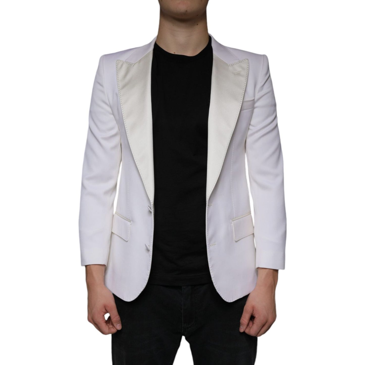 Dolce & Gabbana Off White Wool Single Breasted Dress Blazer Dolce & Gabbana Black