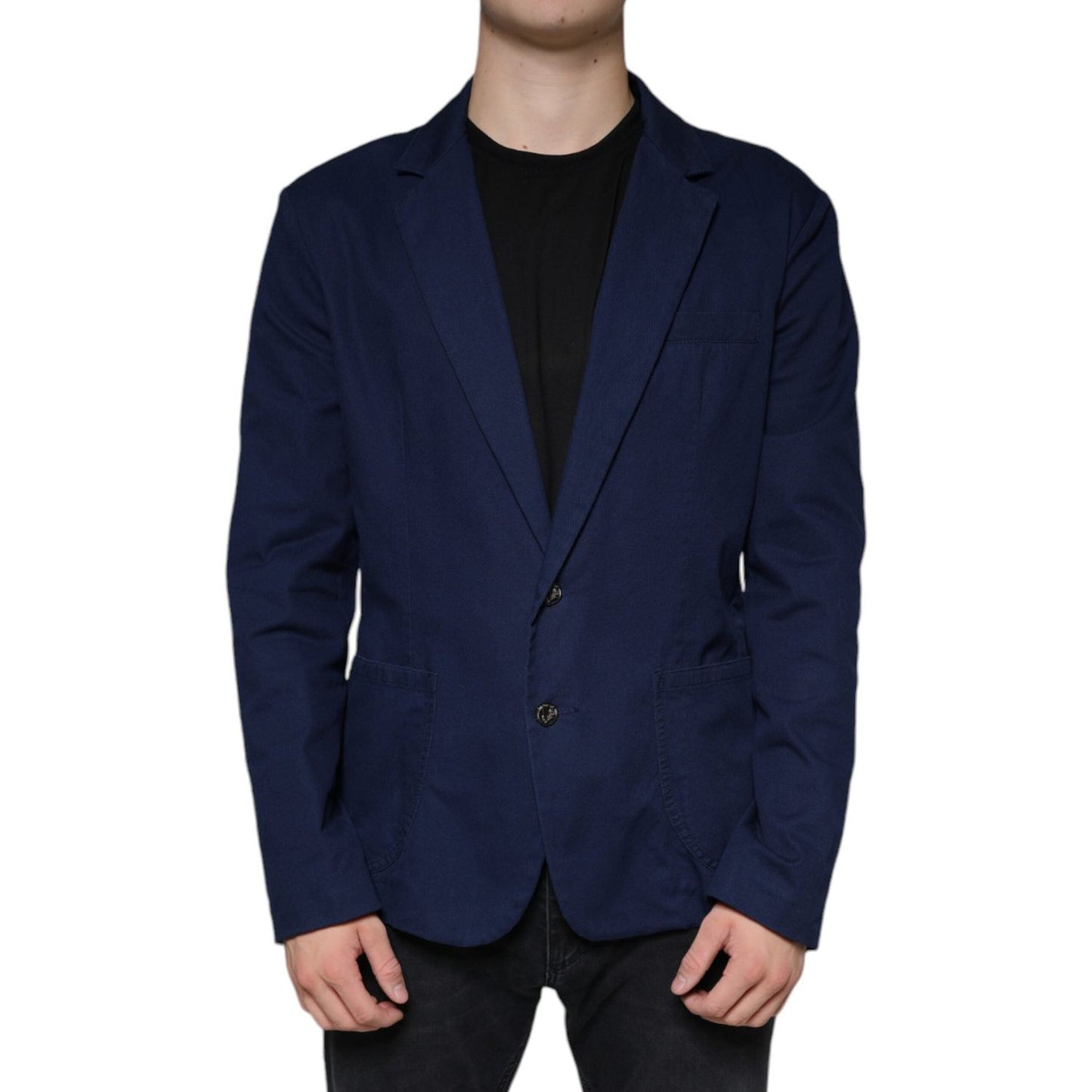 Dolce & Gabbana Blue Notch Single Breasted Dress Coat Blazer Dolce & Gabbana Black