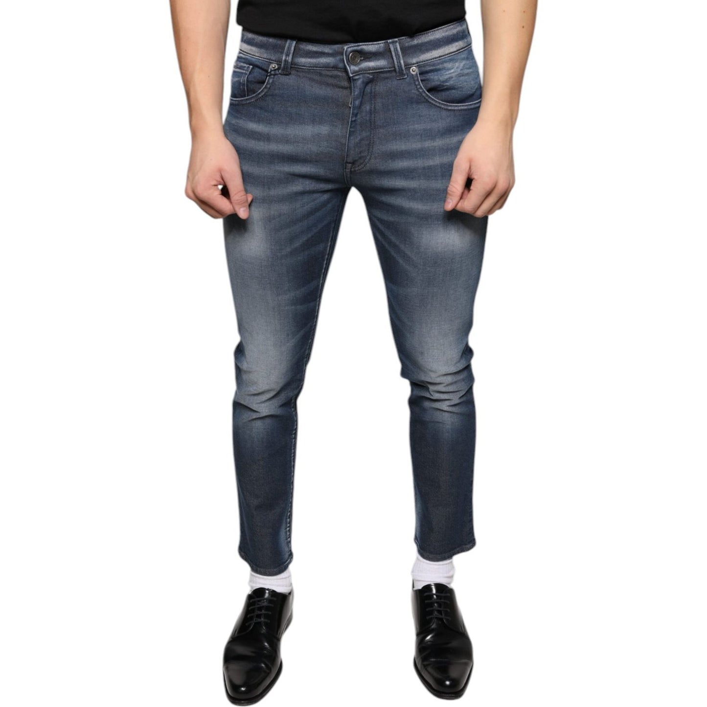 Dolce & Gabbana Dark Blue Washed Cotton Skinny Denim Jeans Dolce & Gabbana Dark Slate Gray