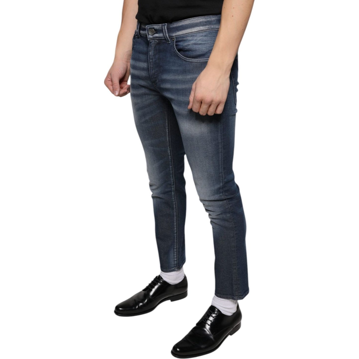 Dolce & Gabbana Dark Blue Washed Cotton Skinny Denim Jeans Dolce & Gabbana Dark Slate Gray