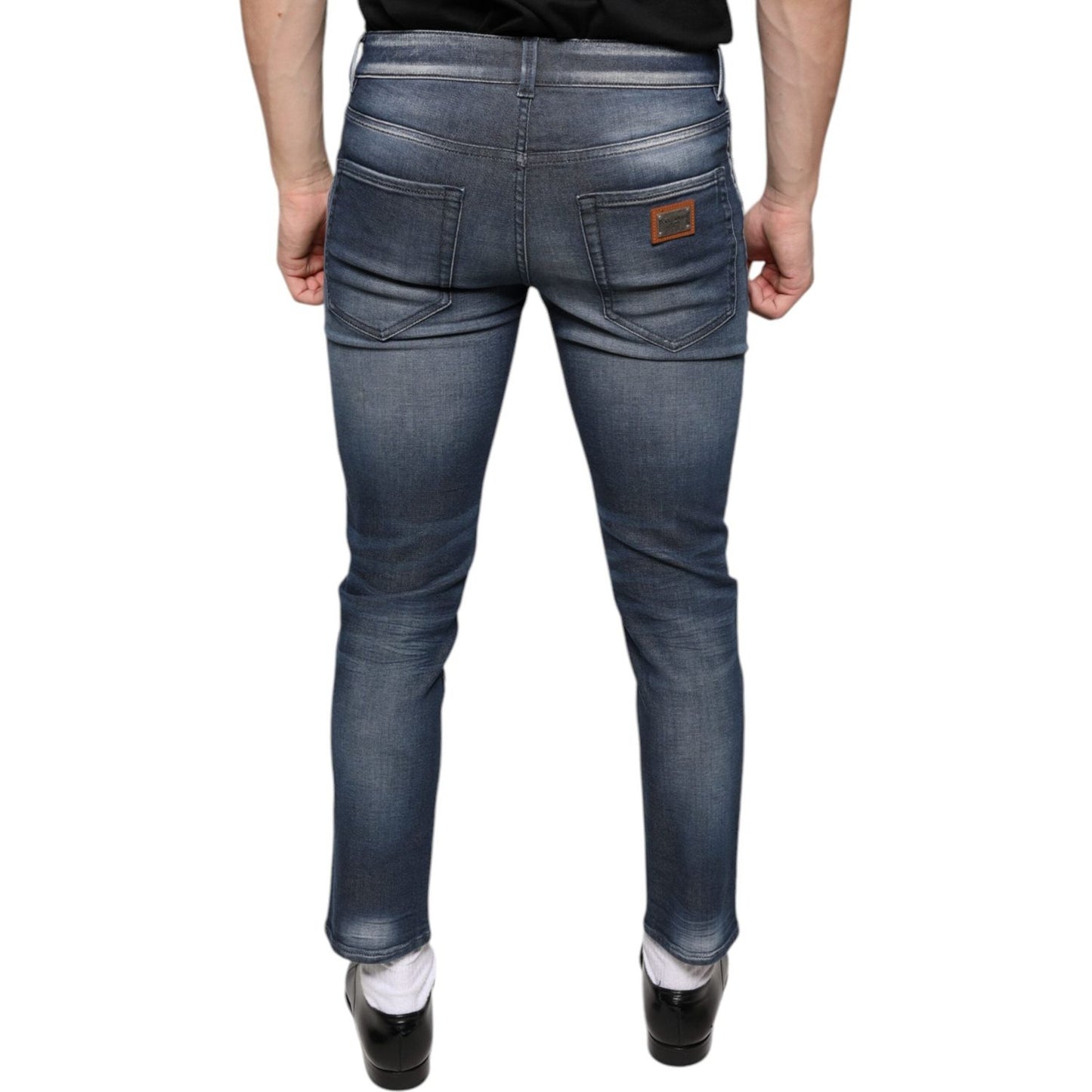 Dolce & Gabbana Dark Blue Washed Cotton Skinny Denim Jeans Dolce & Gabbana Dark Slate Gray